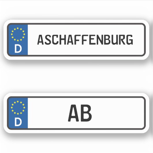 Aschaffenburg kennzeichen, deutscher Führerschein Aufkleber (Vorderseite)