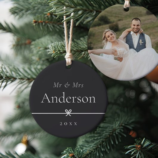 Asche | Einfaches Minimal Bow Wedding Foto Keramik Ornament