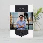 Asche | Foil Banner Foto Abschluss Folieneinladung (Stehend vorne)