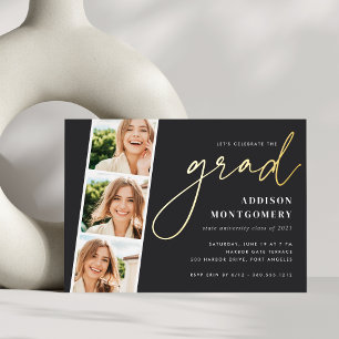 Asche   Foto Strip Graduation Party Gold Folieneinladung