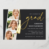 Asche | Gold Tassel Foto Strip Graduation Party Folieneinladung (Vorderseite)
