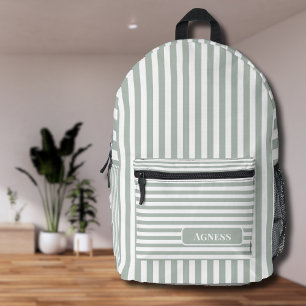 Asche Graue und weiße Vintage Streifenbezeichnung Bedruckter Rucksack