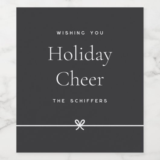 Asche | Modern Bow Einfach Minimal Urlaub Cheer Weinetikett (Einzelnes Label)