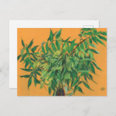 Aschenbaum, grüne Blätter, gelb gestrichene Kunstm Postkarte (Vorne/Hinten)