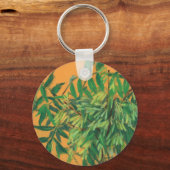 Aschenbaum, grüne Blätter, gelb gestrichene Kunstm Schlüsselanhänger (Vorderseite)