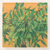 Aschenbaum, grüngelbe Sommergärten, Blumenkunst Glasuntersetzer (Vorderseite)