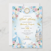 Aschenputtel Blau & Rosa Märchenprinzessin Sweet 1 Einladung (Vorderseite)