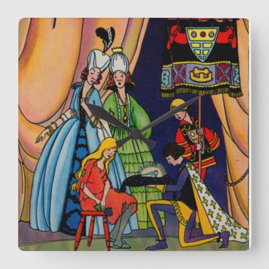 Aschenputtel, der Prinz und der Scheiber Quadratische Wanduhr (Vorderseite)