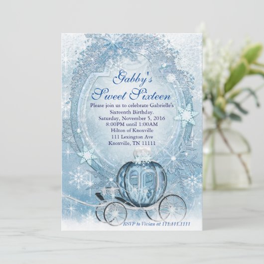 Aschenputtel Einladung, Aschenputtel 16 . Geburtst Einladung (Stehend Vorderseite)