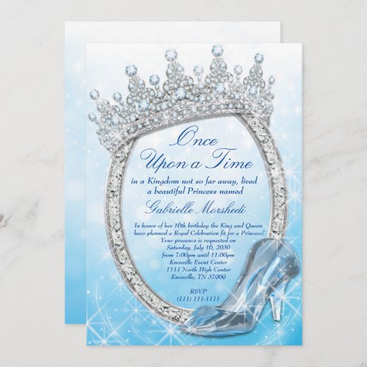 Aschenputtel-Einladung, Prinzessin Invitation Einladung (Vorne/Hinten)