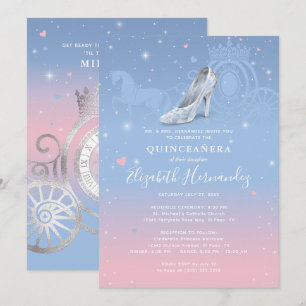 Aschenputtel Hellblau und Rosa Quinceanera Einladung