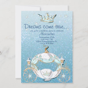 Aschenputtel Märchen Blau und Gold Glitter Einladung