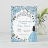 Aschenputtel Princess Ball Blue Rose V2 Quinceaner Einladung (Stehend Vorderseite)
