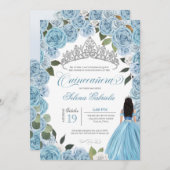 Aschenputtel Princess Ball Blue Rose V2 Quinceaner Einladung (Vorne/Hinten)