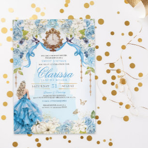 Aschenputtel Princess Light Blue und Gold Sweet 16 Einladung