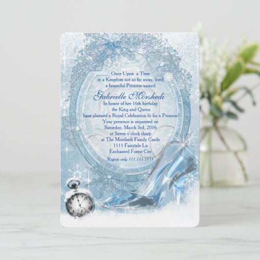 Aschenputtel Sweet 16 Einladung (Stehend Vorderseite)