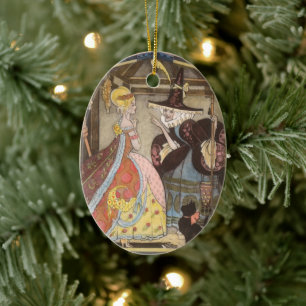 Aschenputtel und gute Fee, Vintage Märchen Keramikornament