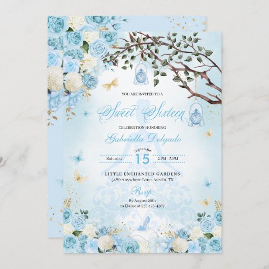 Aschenputtel Verzauberter Garten Süße 16 Einladung (Vorne/Hinten)