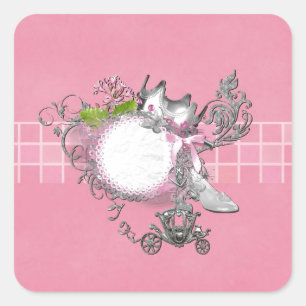 Aschenputteladdieren Glaspantoffel-Wagen TEXT Quadratischer Aufkleber