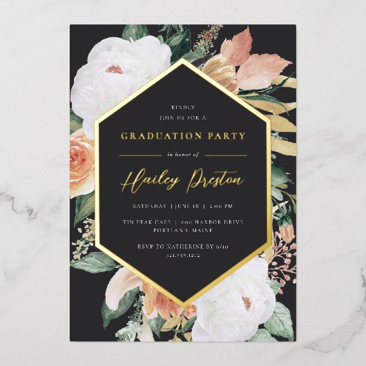 Aschfarben | Desert Floral Graduation Party Folieneinladung (Vorderseite)