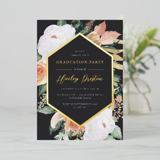 Aschfarben | Desert Floral Graduation Party Folieneinladung (Stehend vorne)