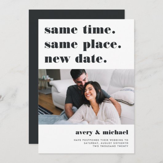 Aschfarben | Modernes Hochzeitspause - Foto Save The Date (Vorne/Hinten)