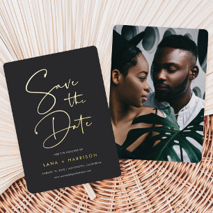 Aschfarben Modernes Minimales Script-Foto Save t Folieneinladung