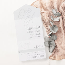 Aschfarben | Script Watermark Monogram Wedding All In One Einladung