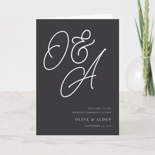 Aschfarben | Script Watermark Monogram Wedding Programm (Vorderseite)