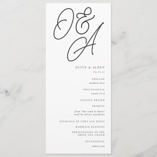 Aschfarben | Script Watermark Monogram Wedding Programm (Vorderseite)