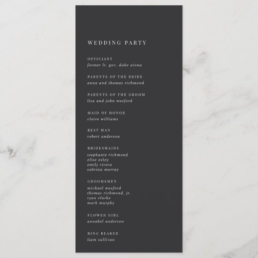 Aschfarben | Script Watermark Monogram Wedding Programm (Rückseite)