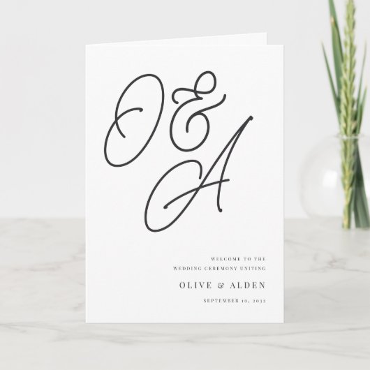 Aschfarben | Script Watermark Monogram Wedding Programm (Vorderseite)