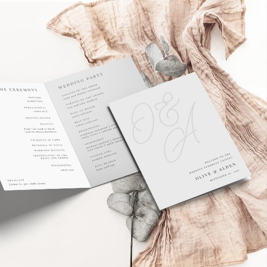 Aschfarben | Script Watermark Monogram Wedding Programm