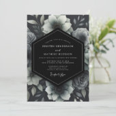 Aschfarbene monochrome Blumenhochzeit Einladung (Stehend Vorderseite)