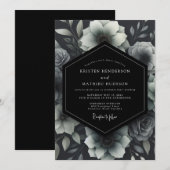 Aschfarbene monochrome Blumenhochzeit Einladung (Vorne/Hinten)