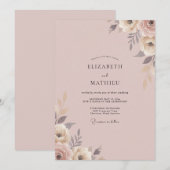 Aschrosa Blütenhochzeit Einladung (Vorne/Hinten)