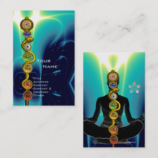 ASCLEPIUS,7 CHAKRAS YOGA LOTUS POSE Blau Visitenkarte (Vorne/Hinten)