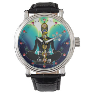 ASCLEPIUS-7-SCHAKRAS, YOGA LOTUS-POSE Blau Armbanduhr