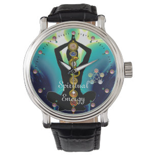 ASCLEPIUS-7-SCHAKRAS, YOGA LOTUS-POSE Blau Armbanduhr