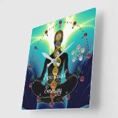 ASCLEPIUS-7-SCHAKRAS, YOGA LOTUS-POSE Blau Quadratische Wanduhr (Winkel)