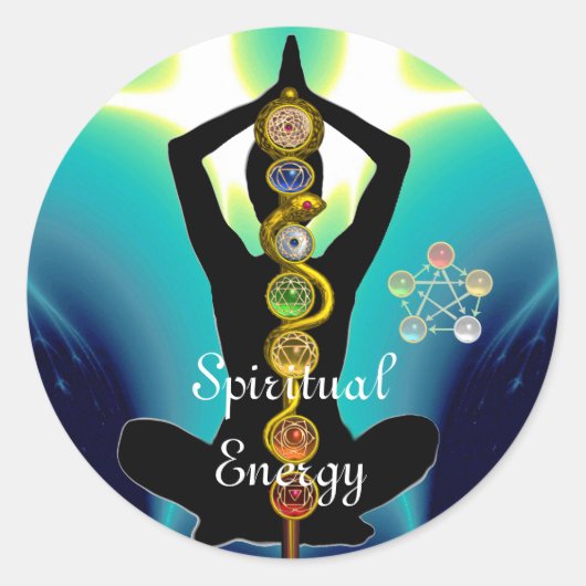 ASCLEPIUS-7-SCHAKRAS, YOGA LOTUS-POSE Blau Runder Aufkleber (Vorderseite)