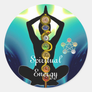 ASCLEPIUS-7-SCHAKRAS, YOGA LOTUS-POSE Blau Runder Aufkleber