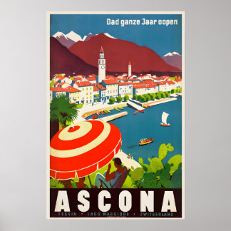 Ascona Lake Maggiore Switzerland Vintage Travel Poster