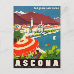 Ascona Schweiz - Vintages Swiss Travel Poster Postkarte