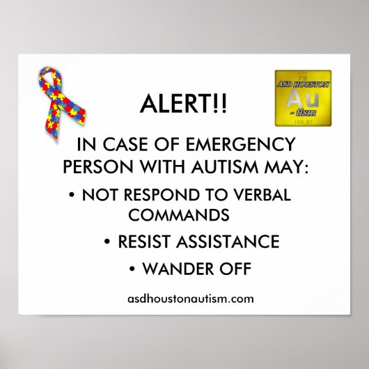 ASD Houston Autism "ALERT" Poster (Vorne)