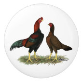 Aseel Black Red Chickens Keramikknauf (Vorderseite)