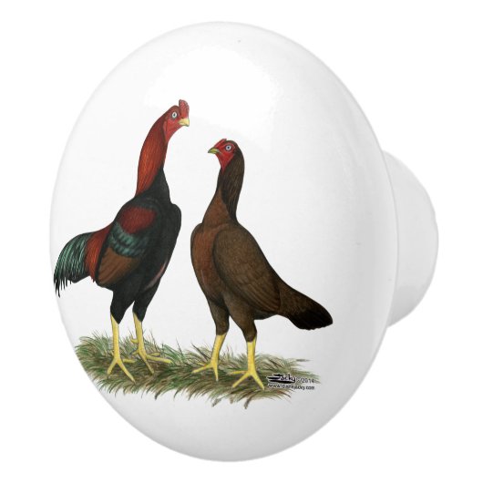 Aseel Black Red Chickens Keramikknauf (Rechts)