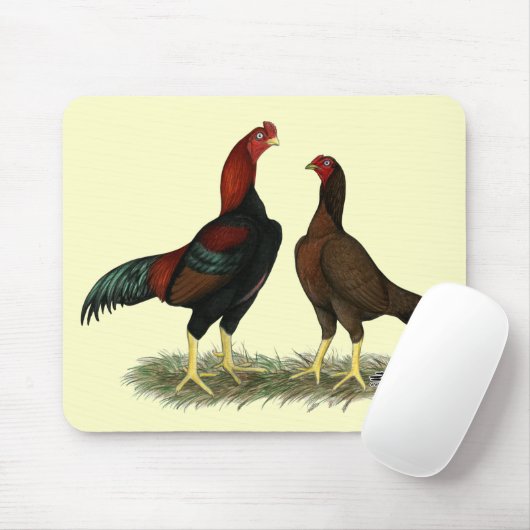 Aseel Black Red Chickens Mousepad (Mit Mouse)