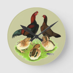 Aseel schwarze rote Huhn-Familie Runde Wanduhr