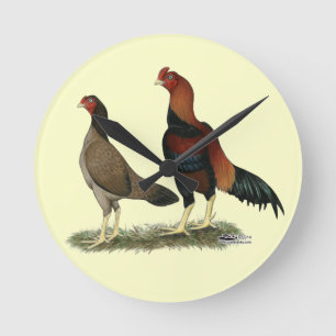 Aseel Wheaten Chickens Runde Wanduhr